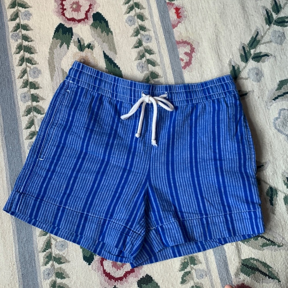 NWOT LOU & GREY COTTON LINEN BLUE STRIPE SHORT XS